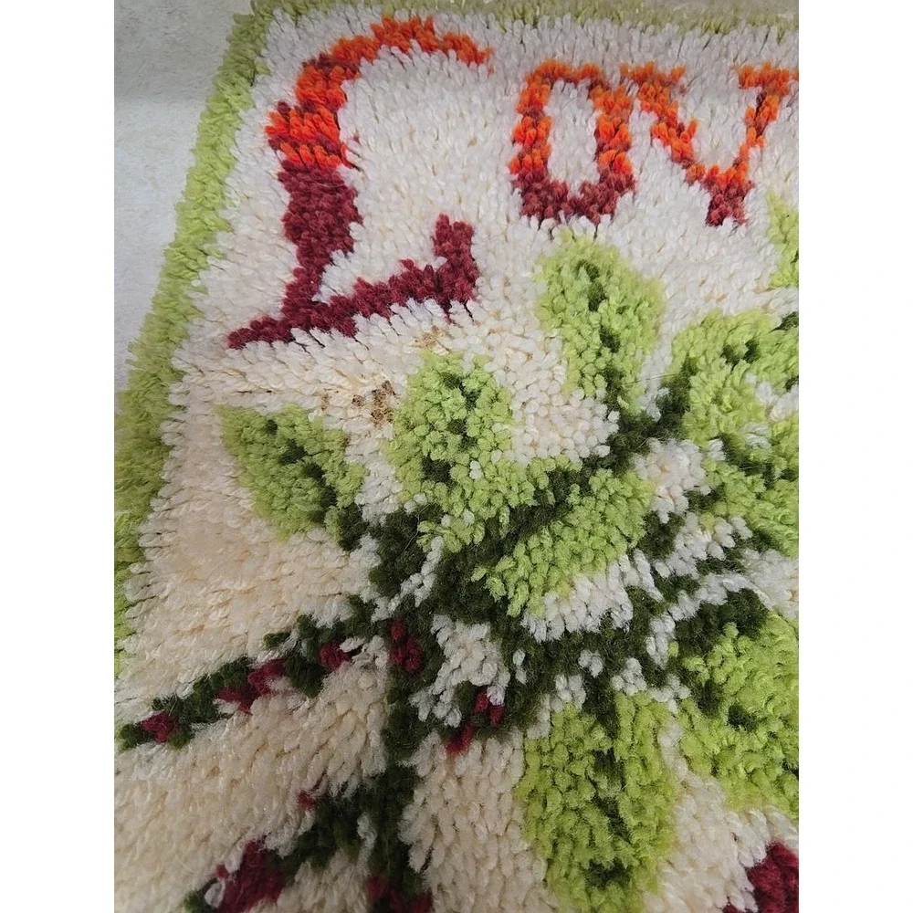 Vtg Latch Hook Rug Wall Hanging Love One Another Roses Boho Cottagecore 20x27